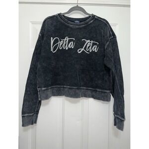 Delta Zeta Medium Women's‎ Sorority Corded Black Oversized Pullover Crop Sweater